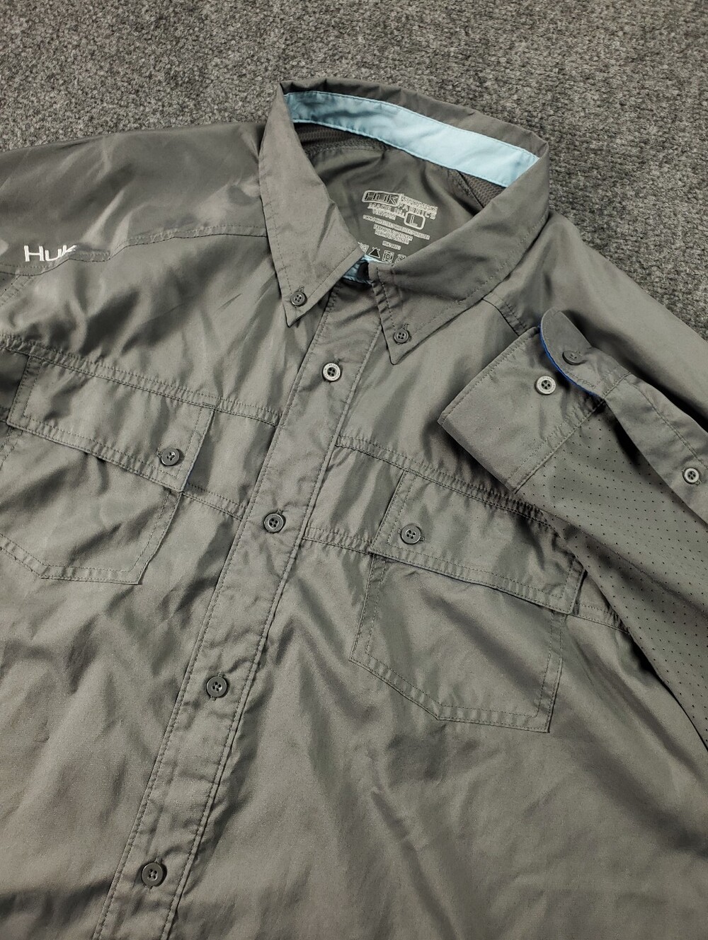 Huk Tide Point Long Sleeve Fishing Shirt Large Vented Performance Button Down
